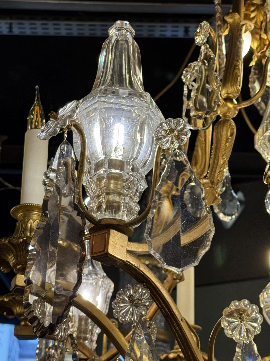 Louis XV Style Cage Chandelier In Gilt Bronze And Crystal Pendants, 6 Lights.-photo-4