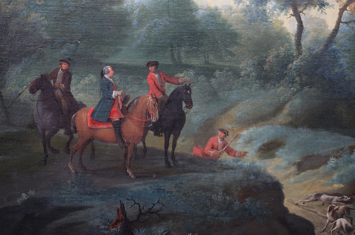 Jacques BERTAUX 1745-1818, scène de chasse à courre, paire d'huiles sur toile.-photo-2