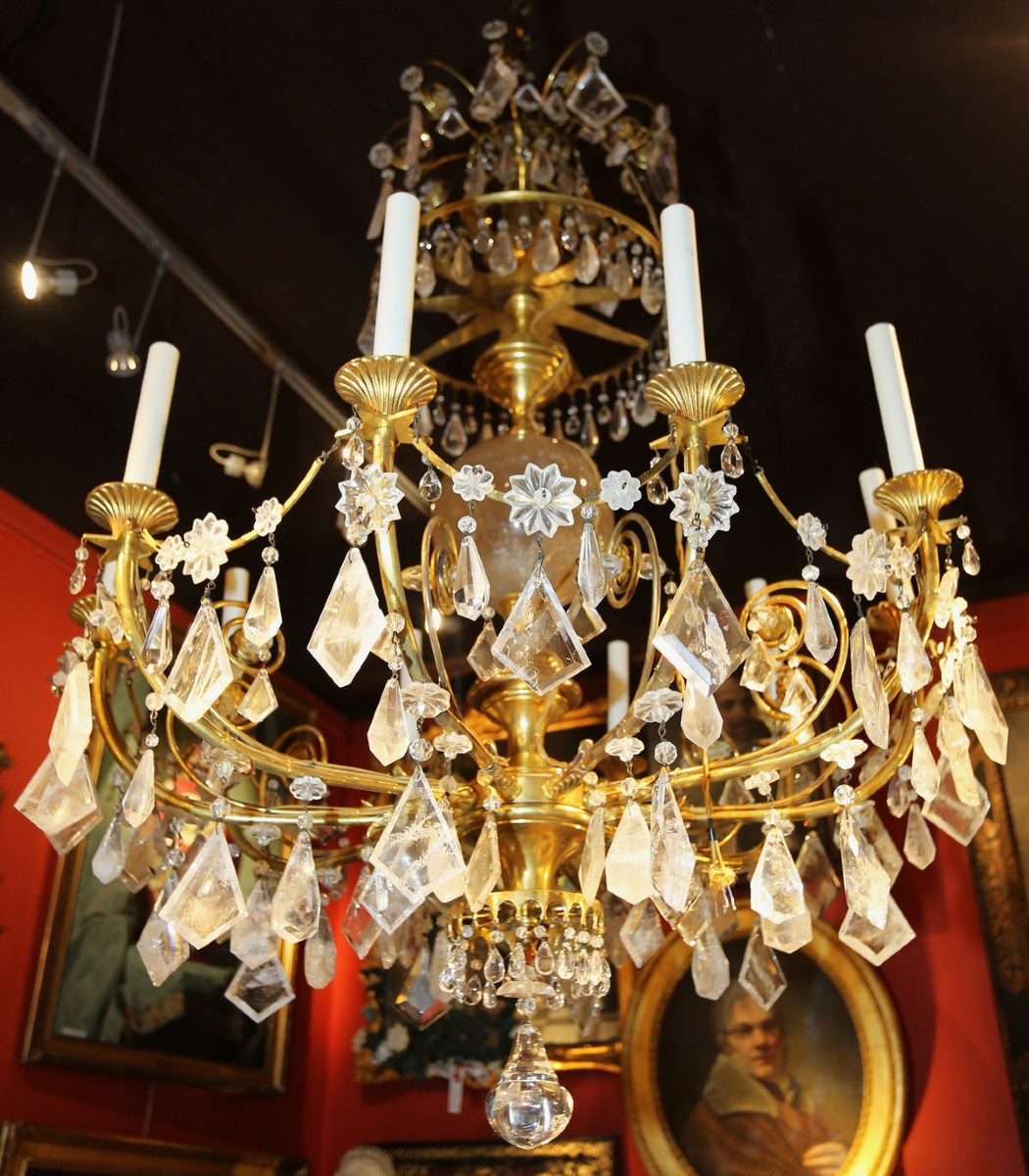 lustre de style Directoire début XXème, bronze doré et cristaux roche .-photo-2