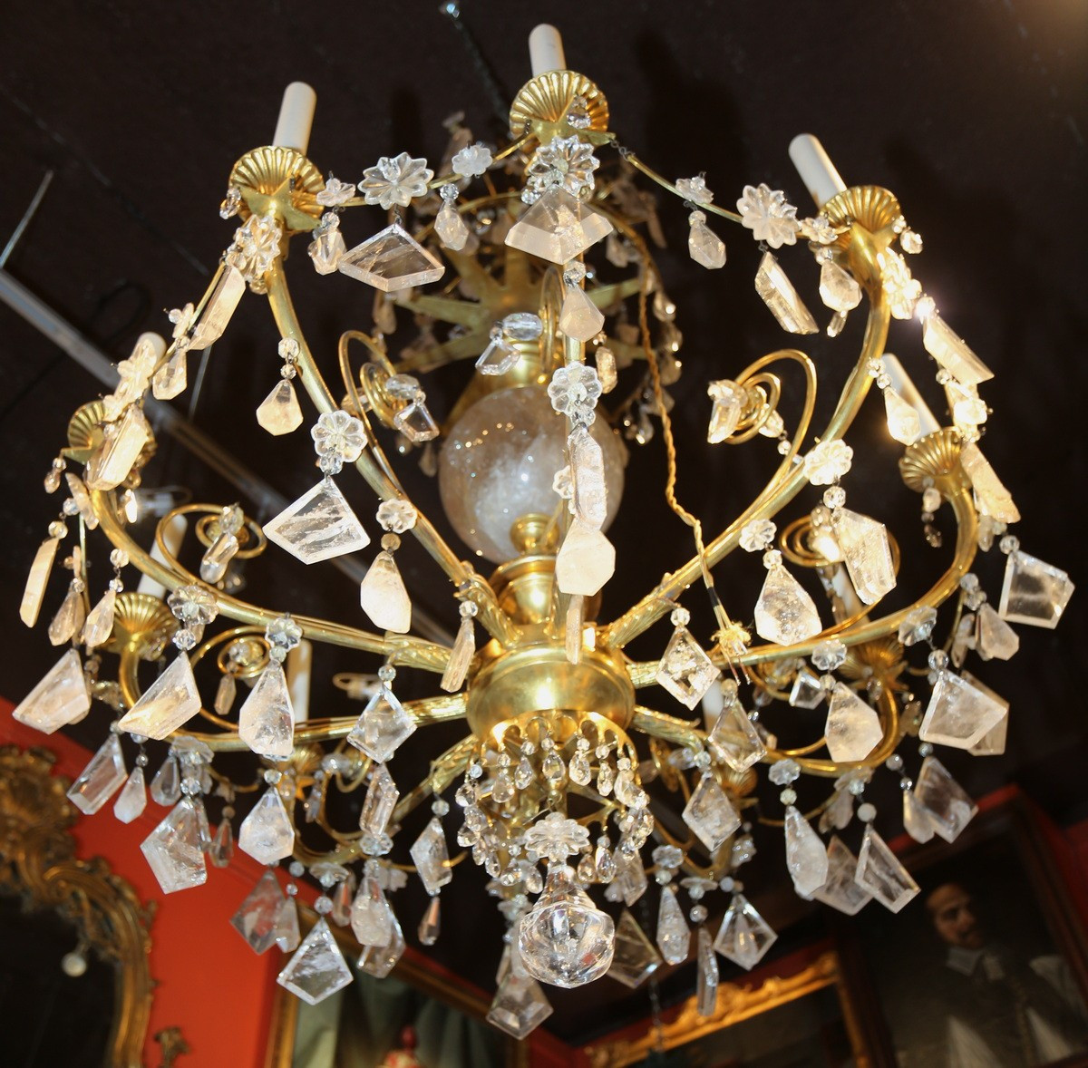 lustre de style Directoire début XXème, bronze doré et cristaux roche .-photo-3