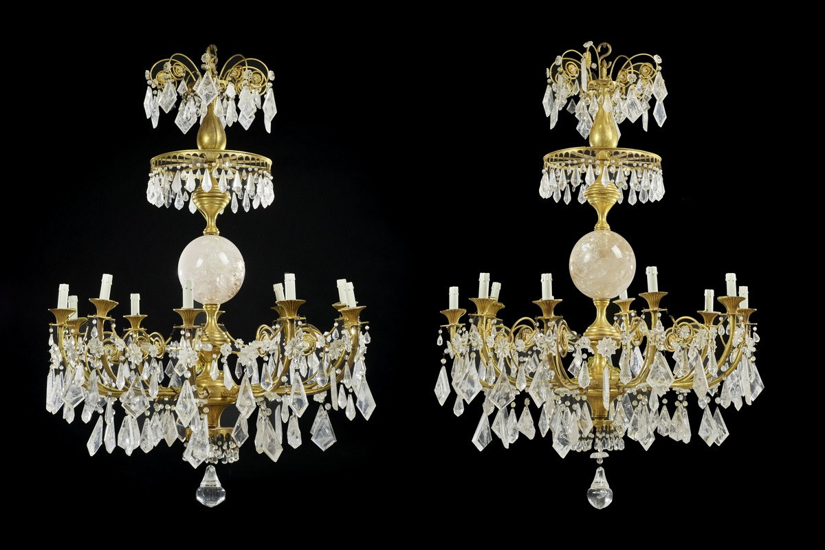 lustre de style Directoire début XXème, bronze doré et cristaux roche .-photo-3