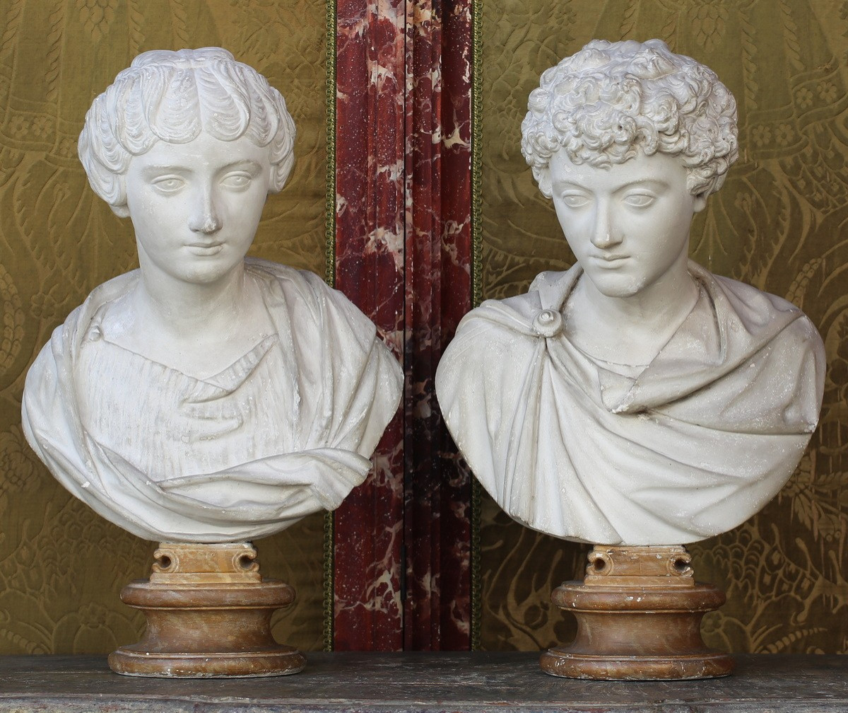Italian School In Antique Style, 19th Century, Marcus Aurelius The Younger And Faustina The Younger, His Wife.-photo-2