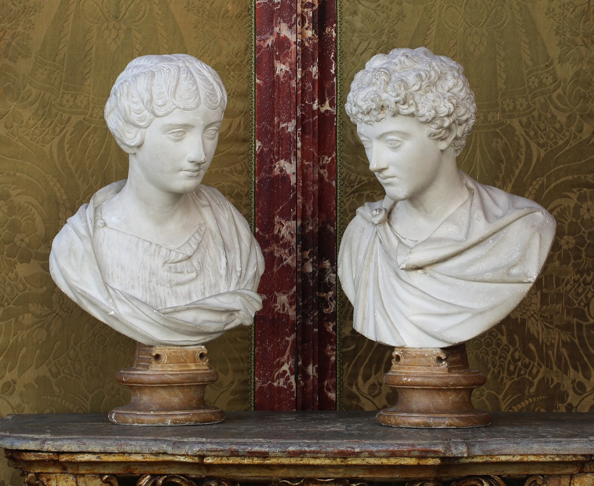 Italian School In Antique Style, 19th Century, Marcus Aurelius The Younger And Faustina The Younger, His Wife.