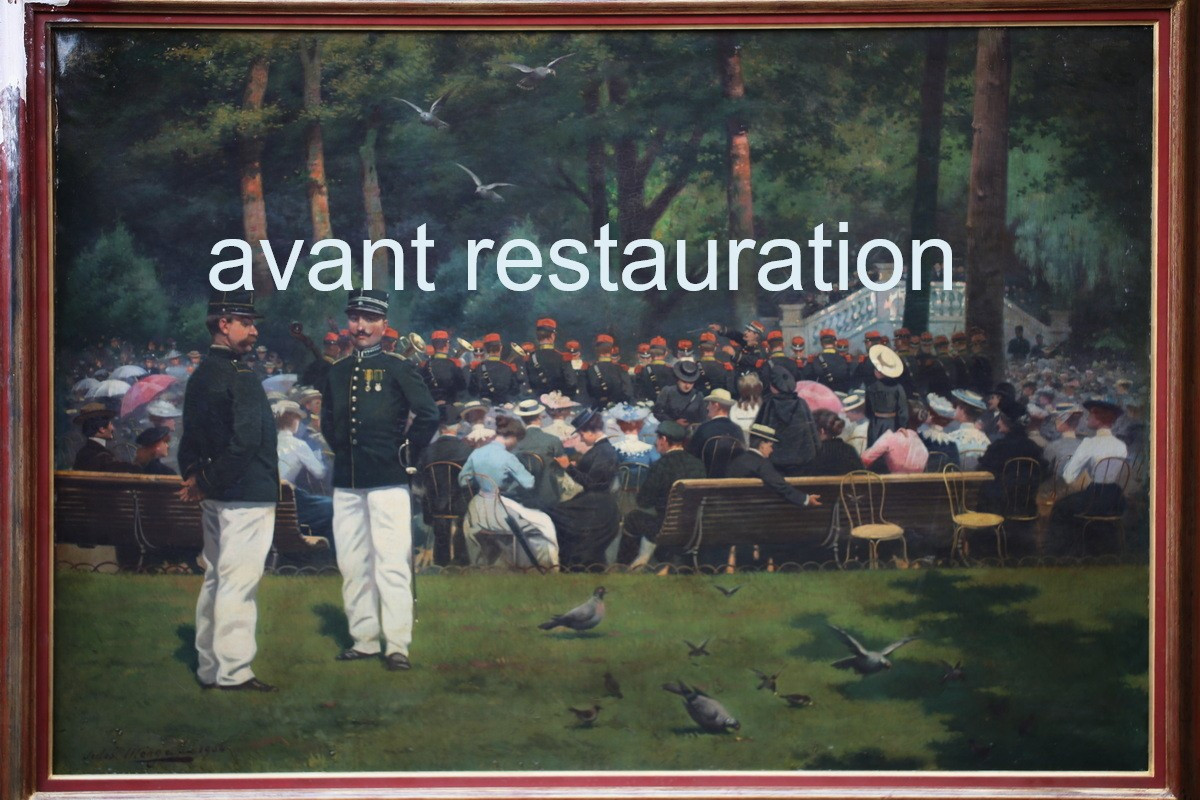 Jules Monge 1855-1934, Military Concert In The Parc Monceau Exhibited At The 1904 Salon.-photo-3