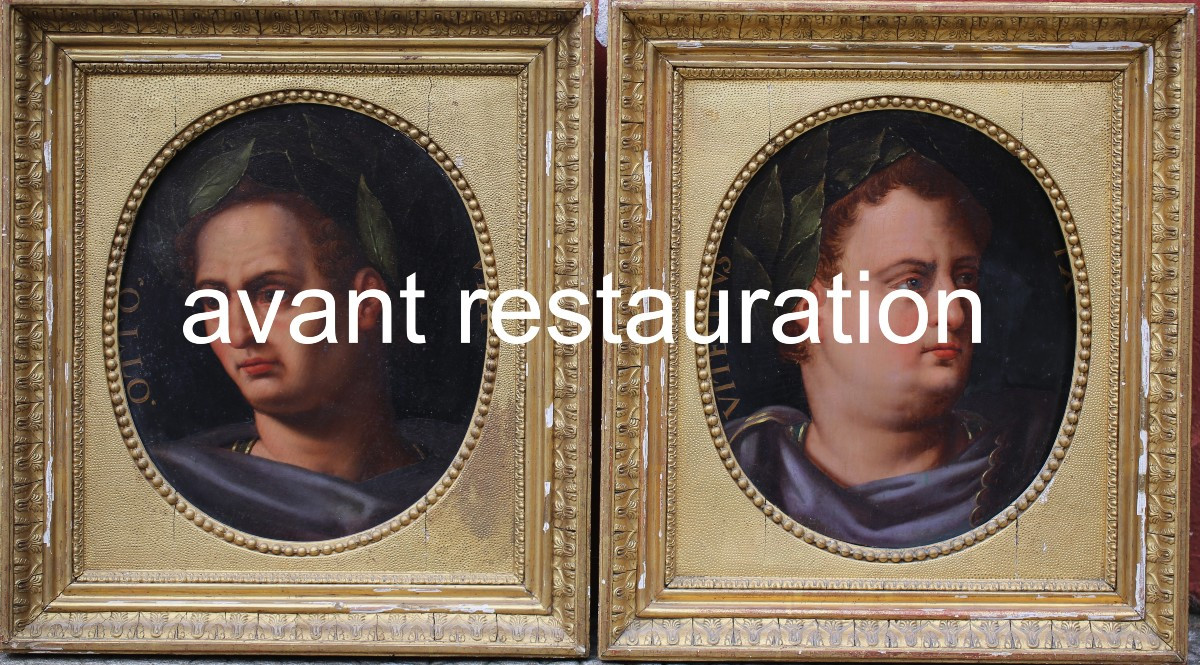 Otto Van Veen 1556-1629 Around, Portraits Of Otto And Vitellius, Oil On Oak Panel.-photo-1