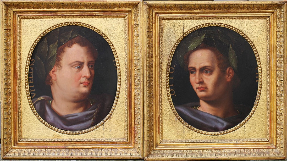 Otto Van Veen 1556-1629 Around, Portraits Of Otto And Vitellius, Oil On Oak Panel.