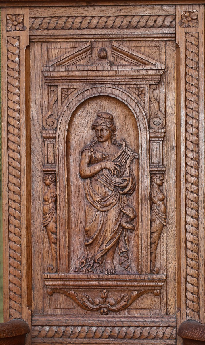 Paire de fauteuils style Renaissance XIX,caquetoires en chêne sculpté fin du XIXème-photo-1