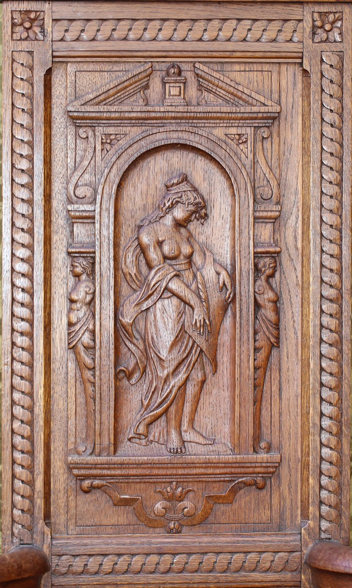 Paire de fauteuils style Renaissance XIX,caquetoires en chêne sculpté fin du XIXème-photo-2