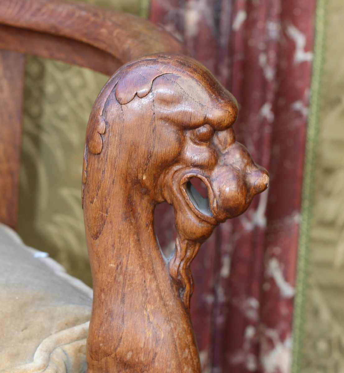 Paire de fauteuils style Renaissance XIX,caquetoires en chêne sculpté fin du XIXème-photo-3