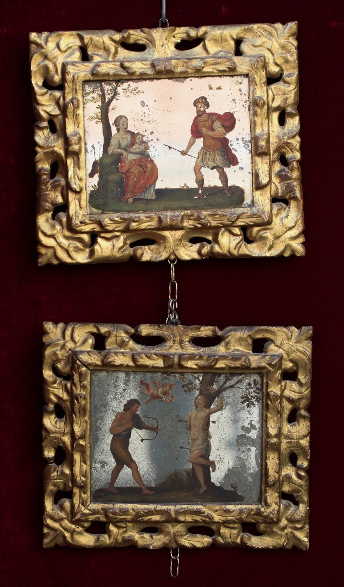 Late 17th-early 18th Century Italian School, Suite Of Four Paintings On A Mirror Background.-photo-2