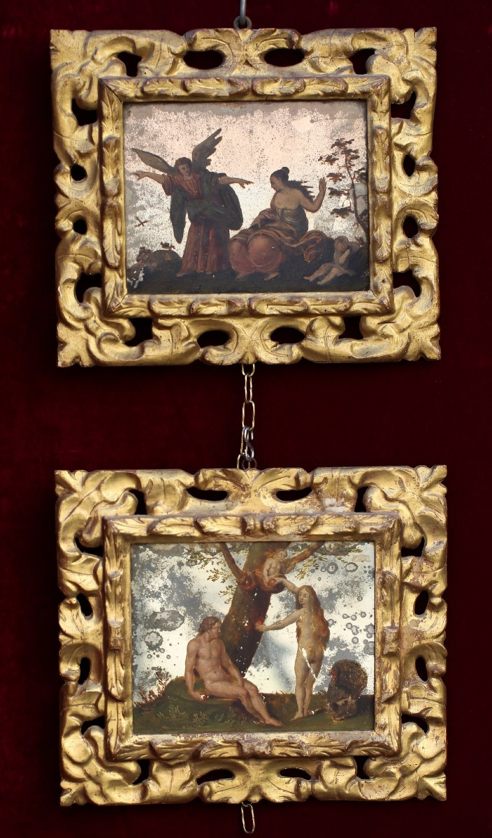 Late 17th-early 18th Century Italian School, Suite Of Four Paintings On A Mirror Background.-photo-3