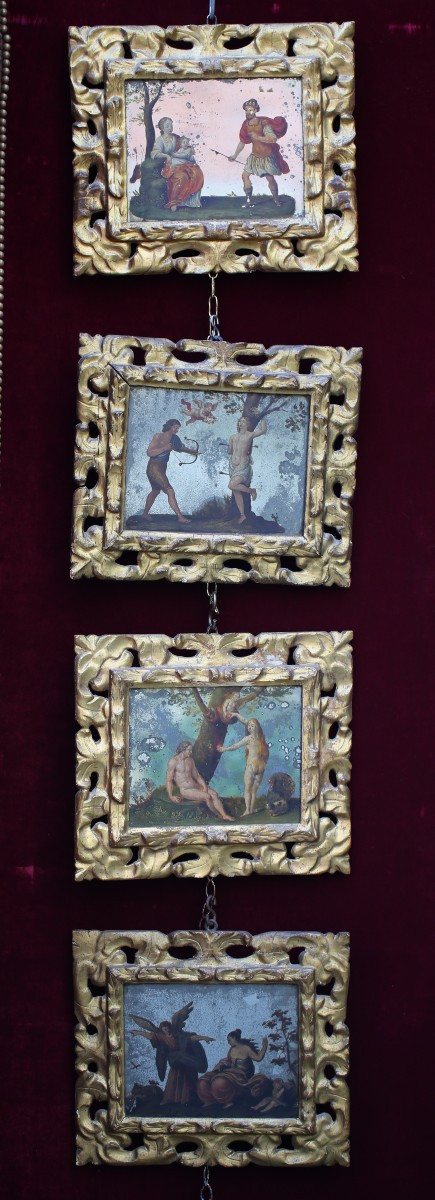 Late 17th-early 18th Century Italian School, Suite Of Four Paintings On A Mirror Background.-photo-5