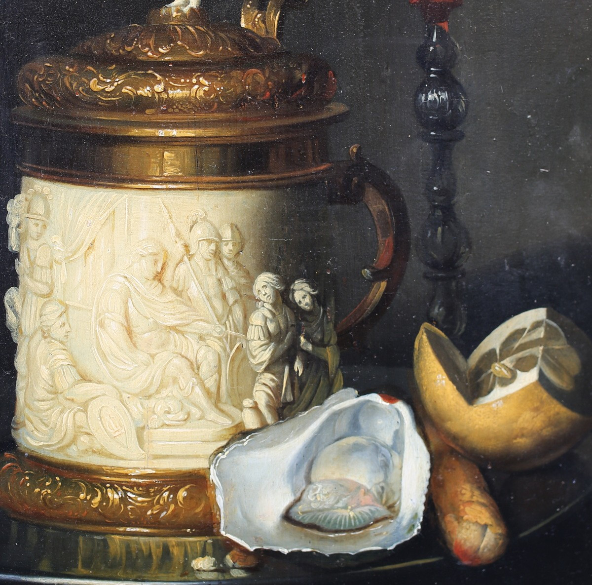 Ecole Allemande dans le gout du XVIIème, époque XVIIIème, nature morte au vidrecome en ivoire.-photo-3