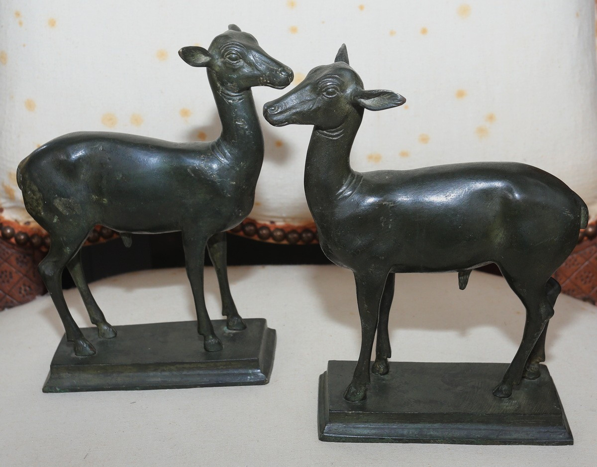 Italie XIXème, paire de biches en bronze,  les modèles de la villa des Papyrus à Herculanum.-photo-3