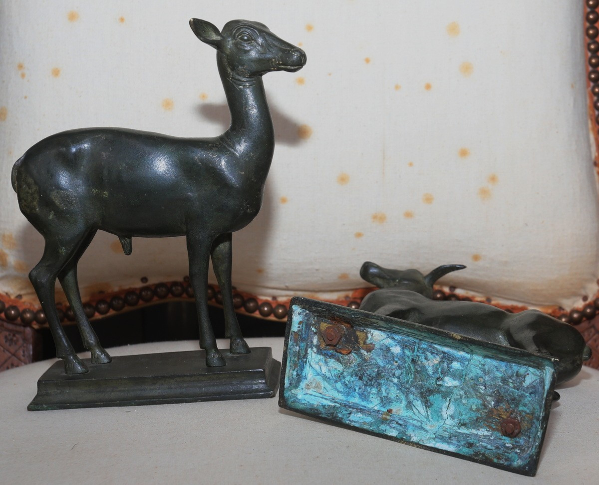 Italie XIXème, paire de biches en bronze,  les modèles de la villa des Papyrus à Herculanum.-photo-4