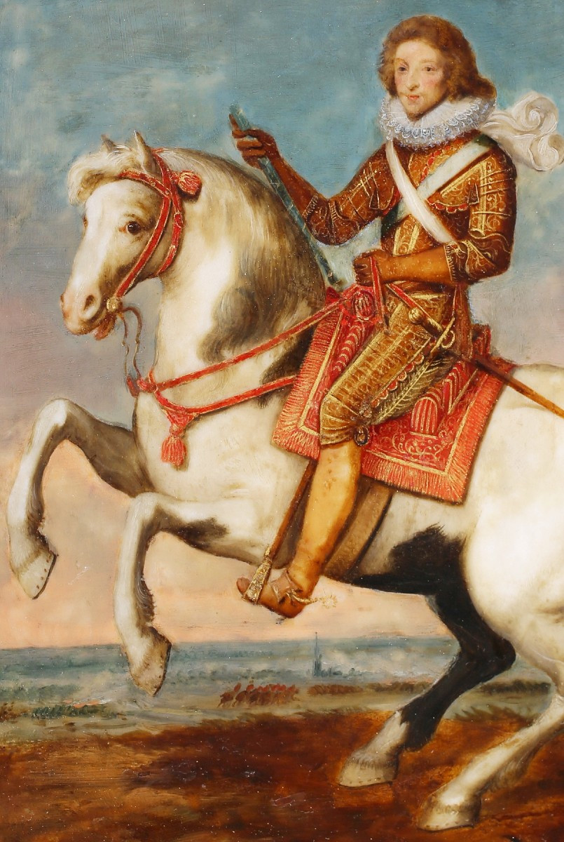  Claude Deruet 1588-1662 Attributed, Equestrian Portrait Of The Duc De Montmorency, Oil On Marble.-photo-3