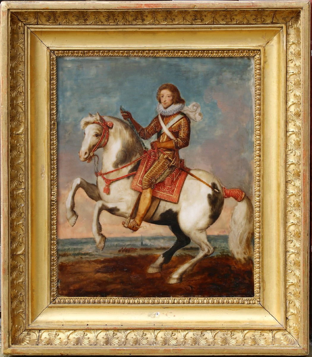  Claude Deruet 1588-1662 Attributed, Equestrian Portrait Of The Duc De Montmorency, Oil On Marble.