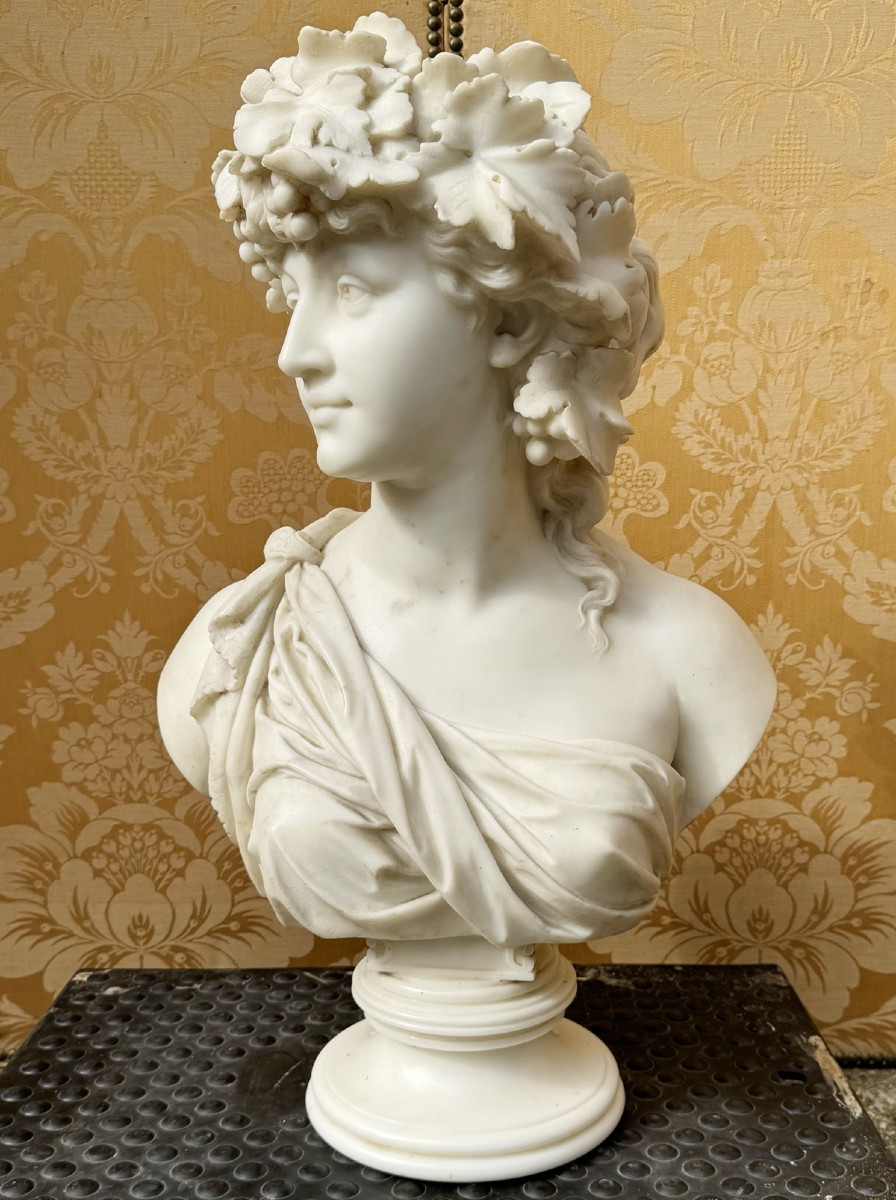 Waldemar Uhlmann 1840-1896, Young Woman As Bacchante, White Marble Bust.-photo-2