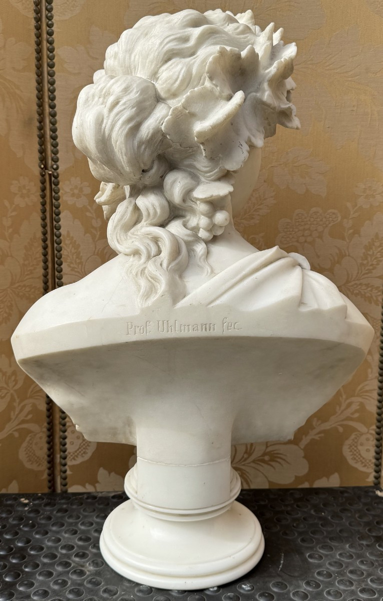 Waldemar Uhlmann 1840-1896, Young Woman As Bacchante, White Marble Bust.-photo-3