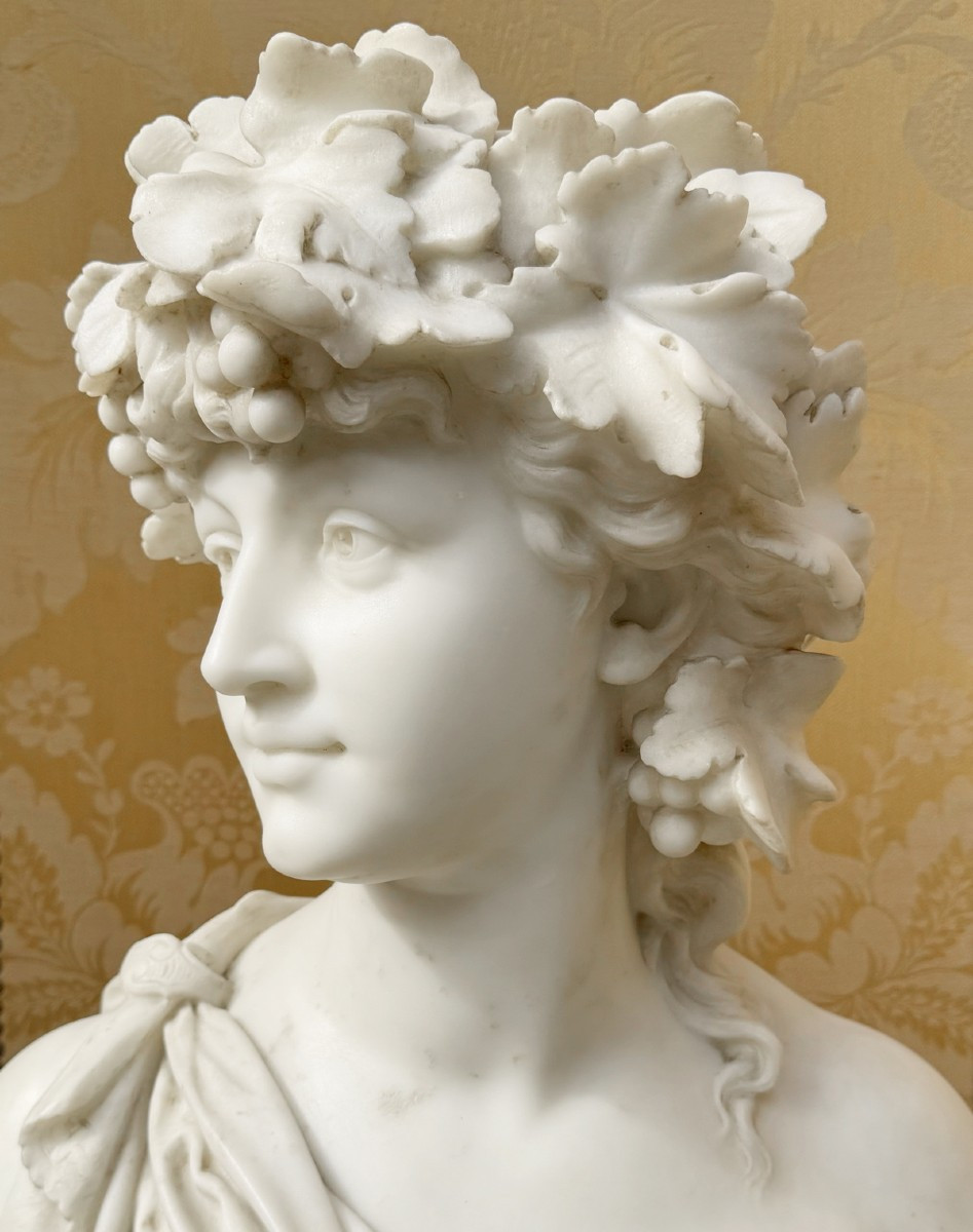 Waldemar Uhlmann 1840-1896, Young Woman As Bacchante, White Marble Bust.-photo-4