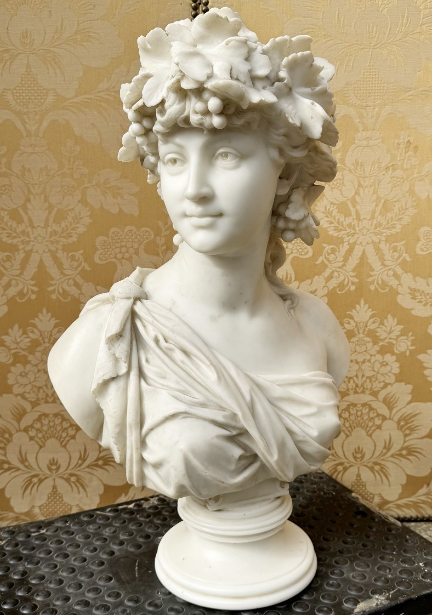 Waldemar Uhlmann 1840-1896, Young Woman As Bacchante, White Marble Bust.