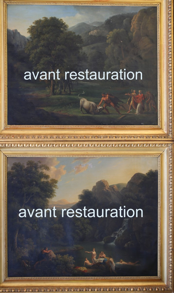 Jean-Victor BERTIN 1767-1842 attribué à, Diane et Actéon, Hercule et le taureau  Achéloüs.-photo-6