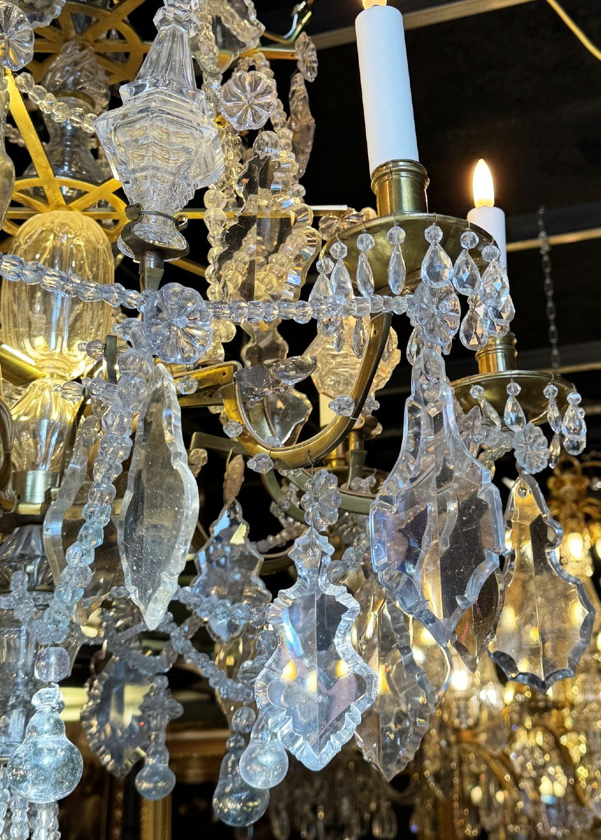 Lustre de style Louis XVI à lacets, 8 bras de lumières et éclairage indirect début XXème.-photo-4
