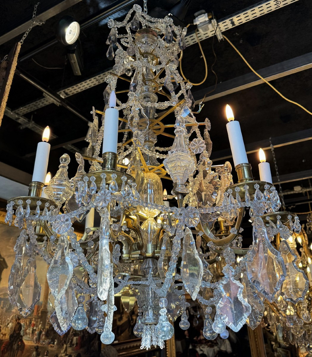 Lustre de style Louis XVI à lacets, 8 bras de lumières et éclairage indirect début XXème.-photo-2