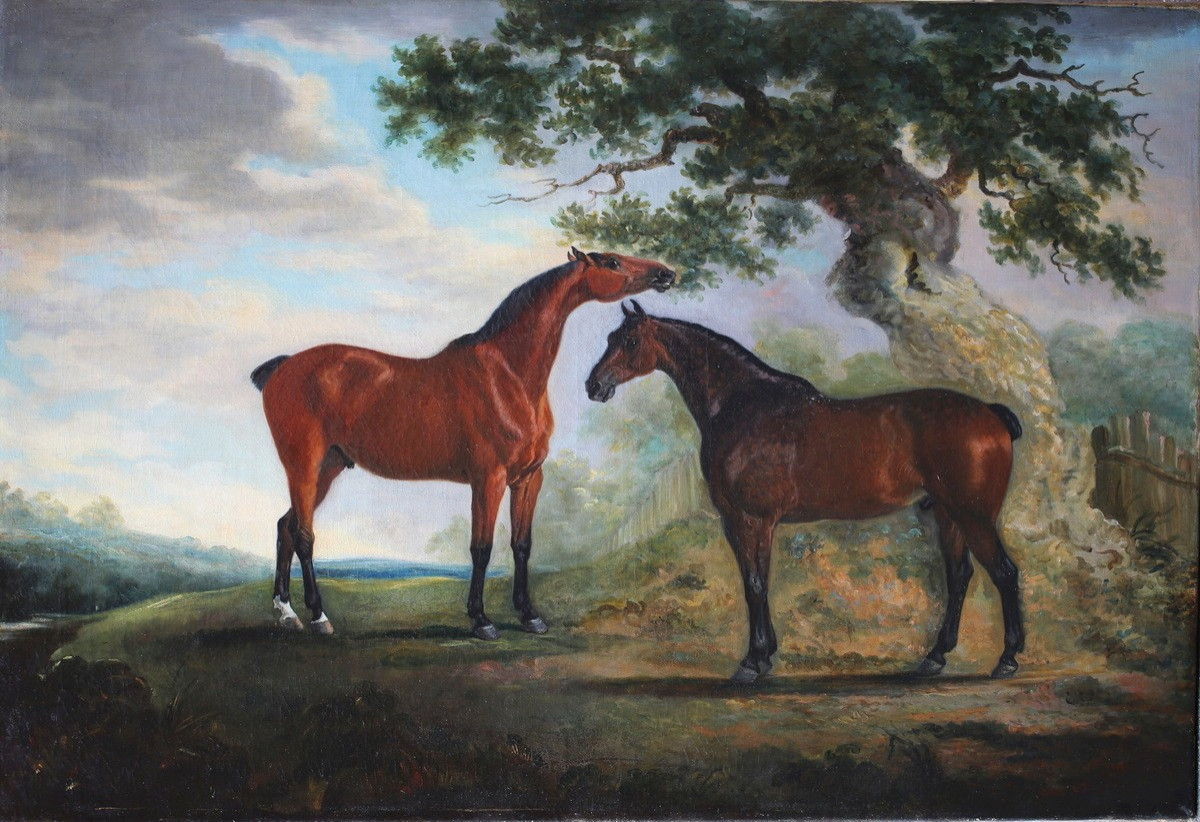 Ecole anglaise du XIXème d'après Georges STUBBS 1724-1806, deux chevaux en liberté.-photo-2
