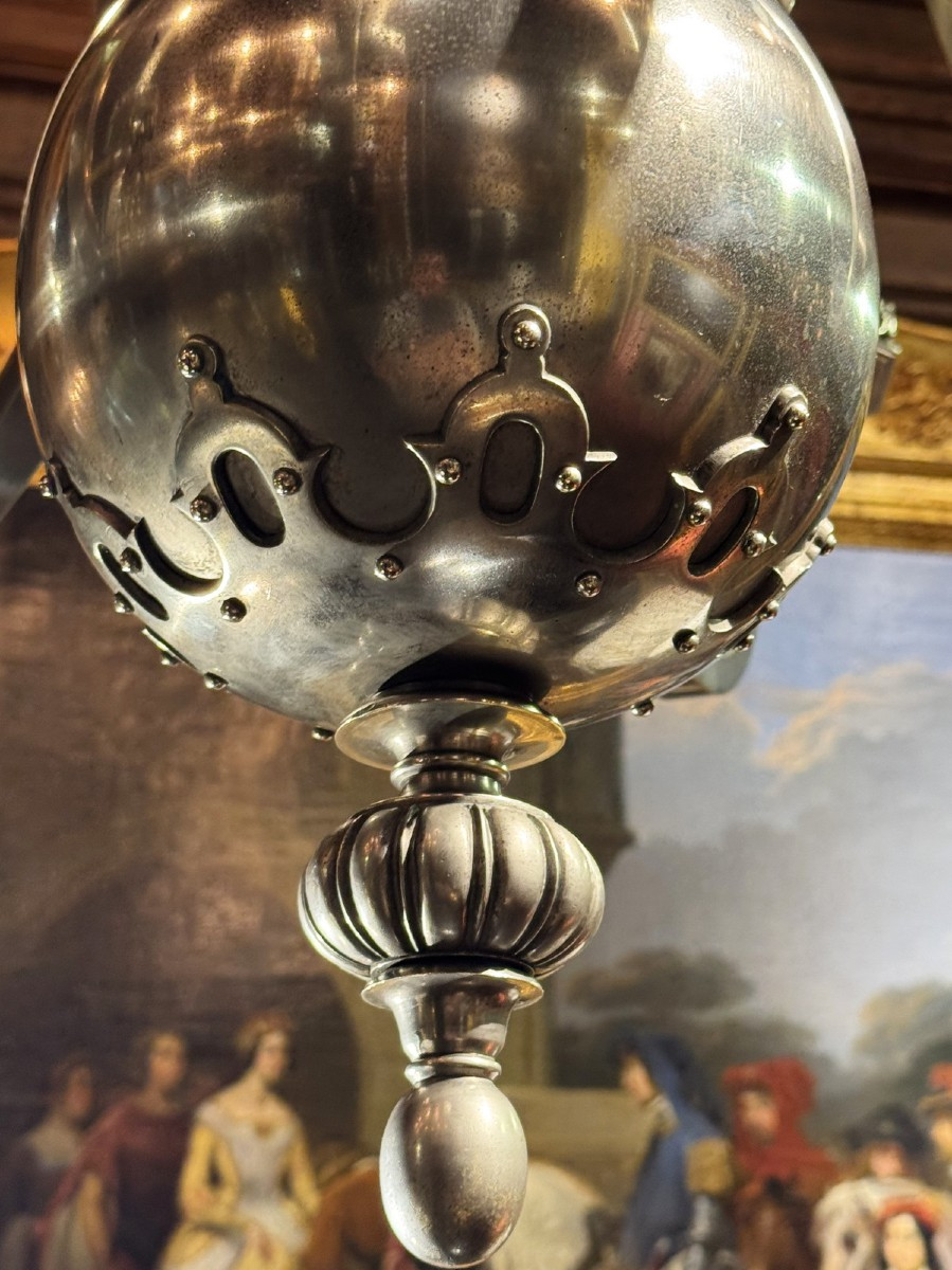 Neo-gothic Style Chandelier12 Lights On 2 Levels In Nickel-plated Patinated Bronze, Early 20th Century-photo-3