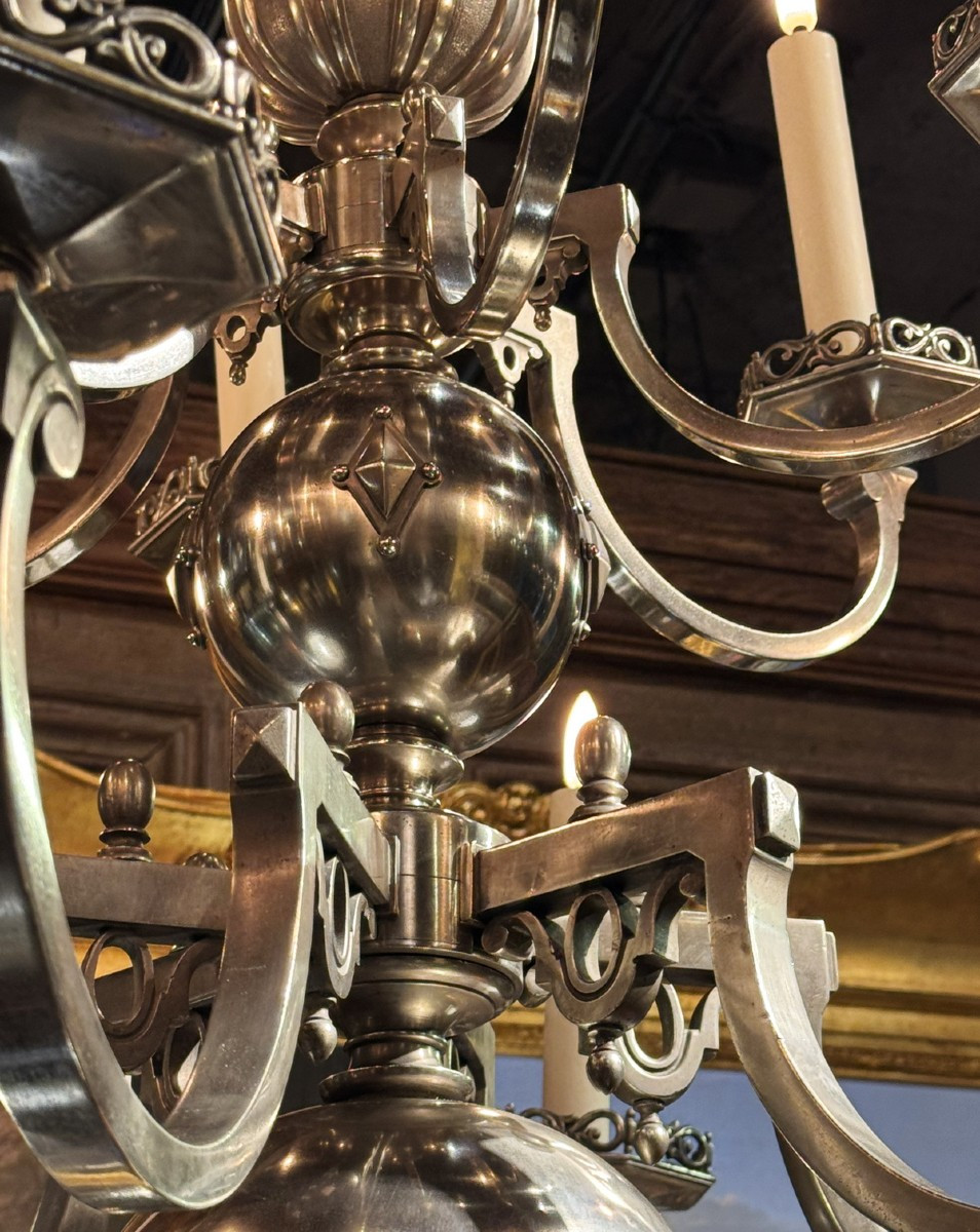 Neo-gothic Style Chandelier12 Lights On 2 Levels In Nickel-plated Patinated Bronze, Early 20th Century-photo-4