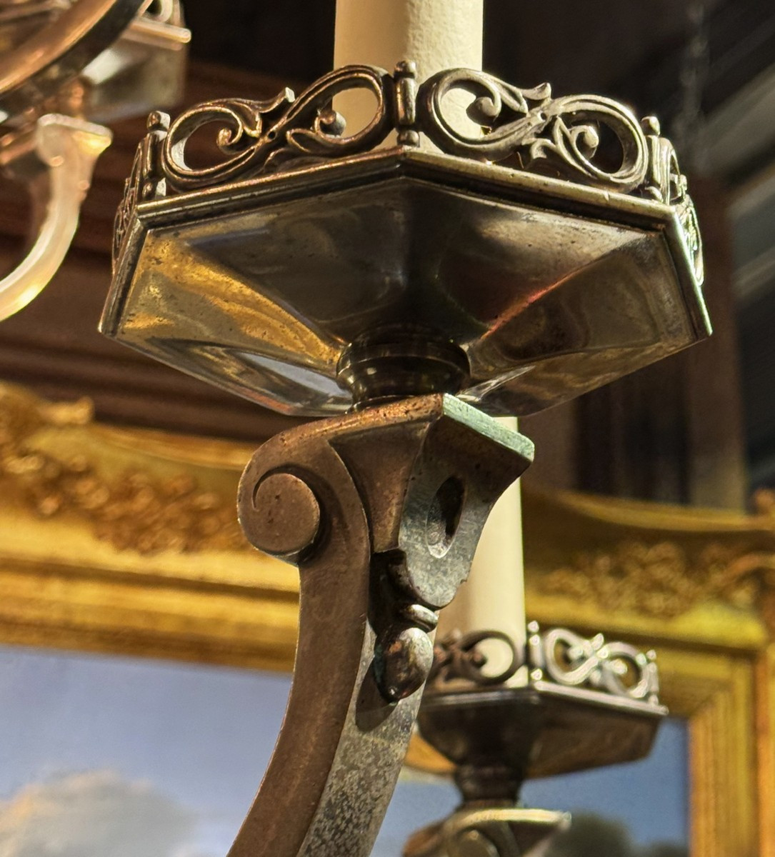 Neo-gothic Style Chandelier12 Lights On 2 Levels In Nickel-plated Patinated Bronze, Early 20th Century-photo-1