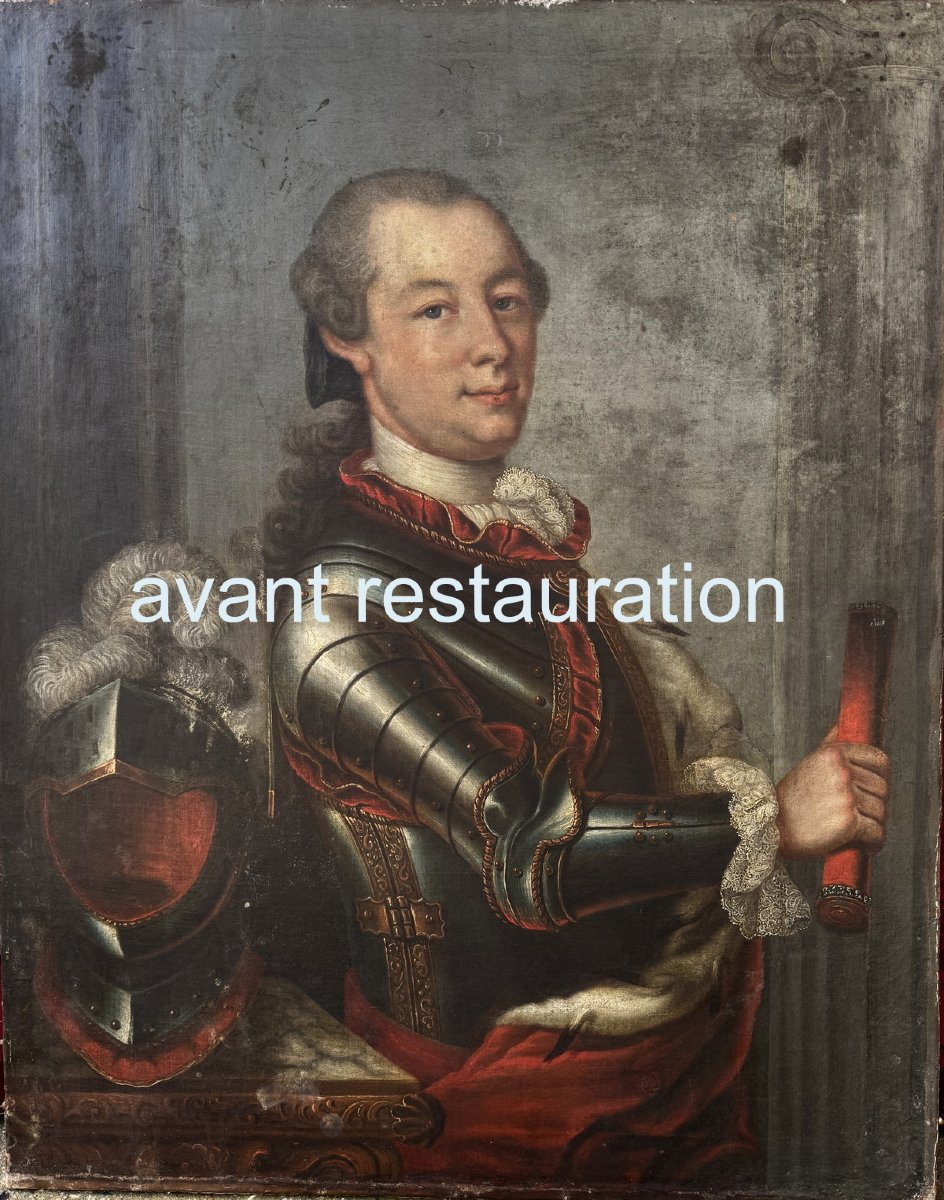18th Century French Or Foreign School, Portrait Of A Young Man In Cuirass.-photo-2