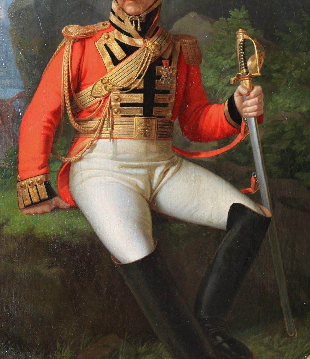 Ec Française vers 1815 , portrait de gendarme en grand uniforme, maison militaire du roi.-photo-4