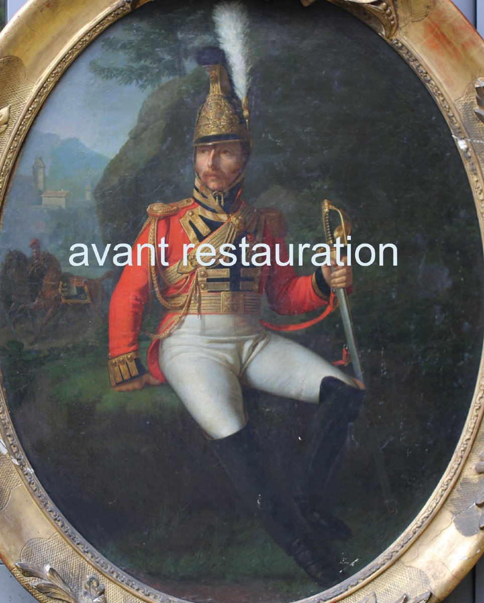 Ec Française vers 1815 , portrait de gendarme en grand uniforme, maison militaire du roi.-photo-3