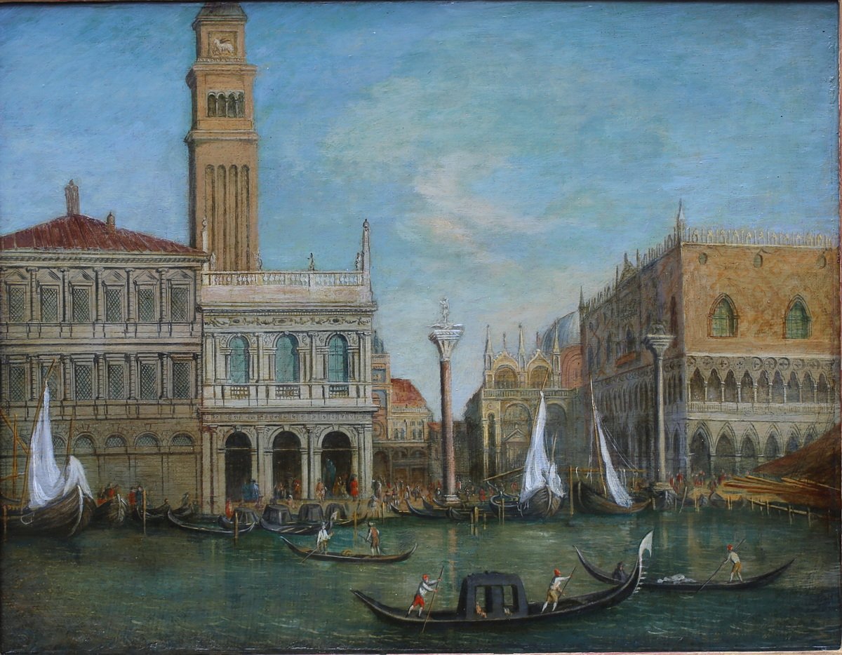 Ecole vénitienne du XIXe, suiveur de Michele Marieschi, Vue de la Piazzetta à Venise-photo-2