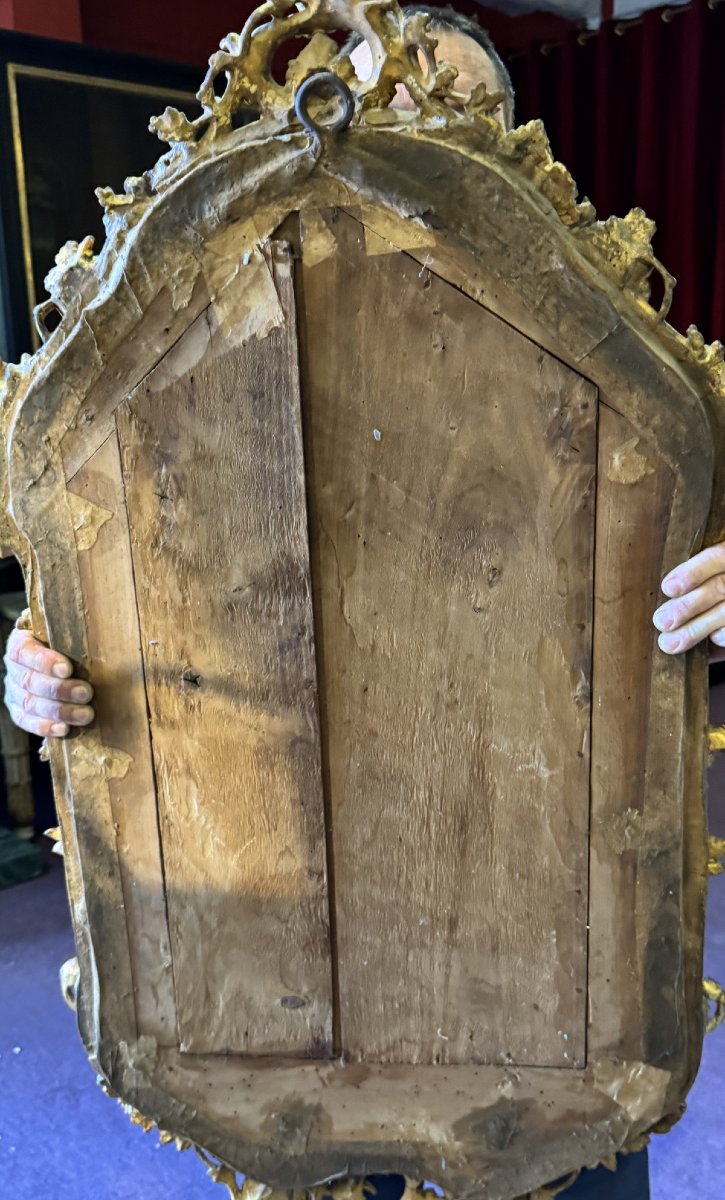 Miroir en bois doré et miroir gravé et armorié, Venise époque XVIIIème-photo-2