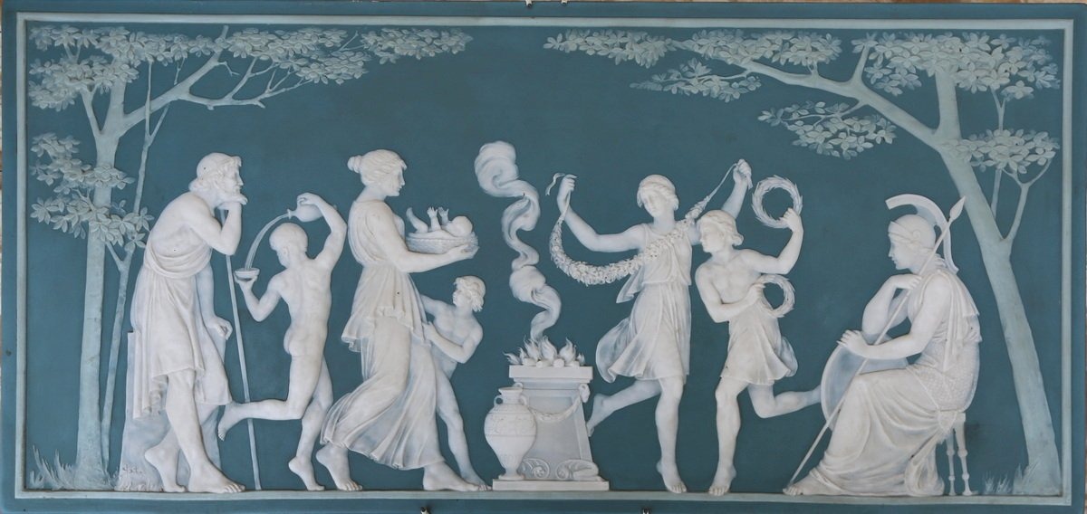 Large German Porcelain Plate, Ges.gesch, Wedgwood-style, Neoclassical Design, Period N.iii