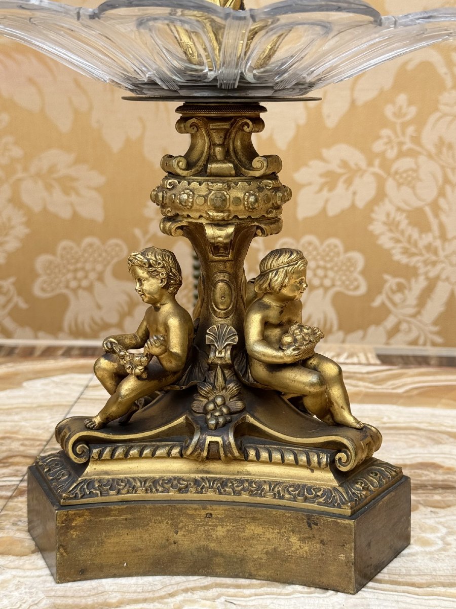 Pair Of Antique Gilt-bronze And Cut-glass Cookie Bowls. Restored.-photo-3