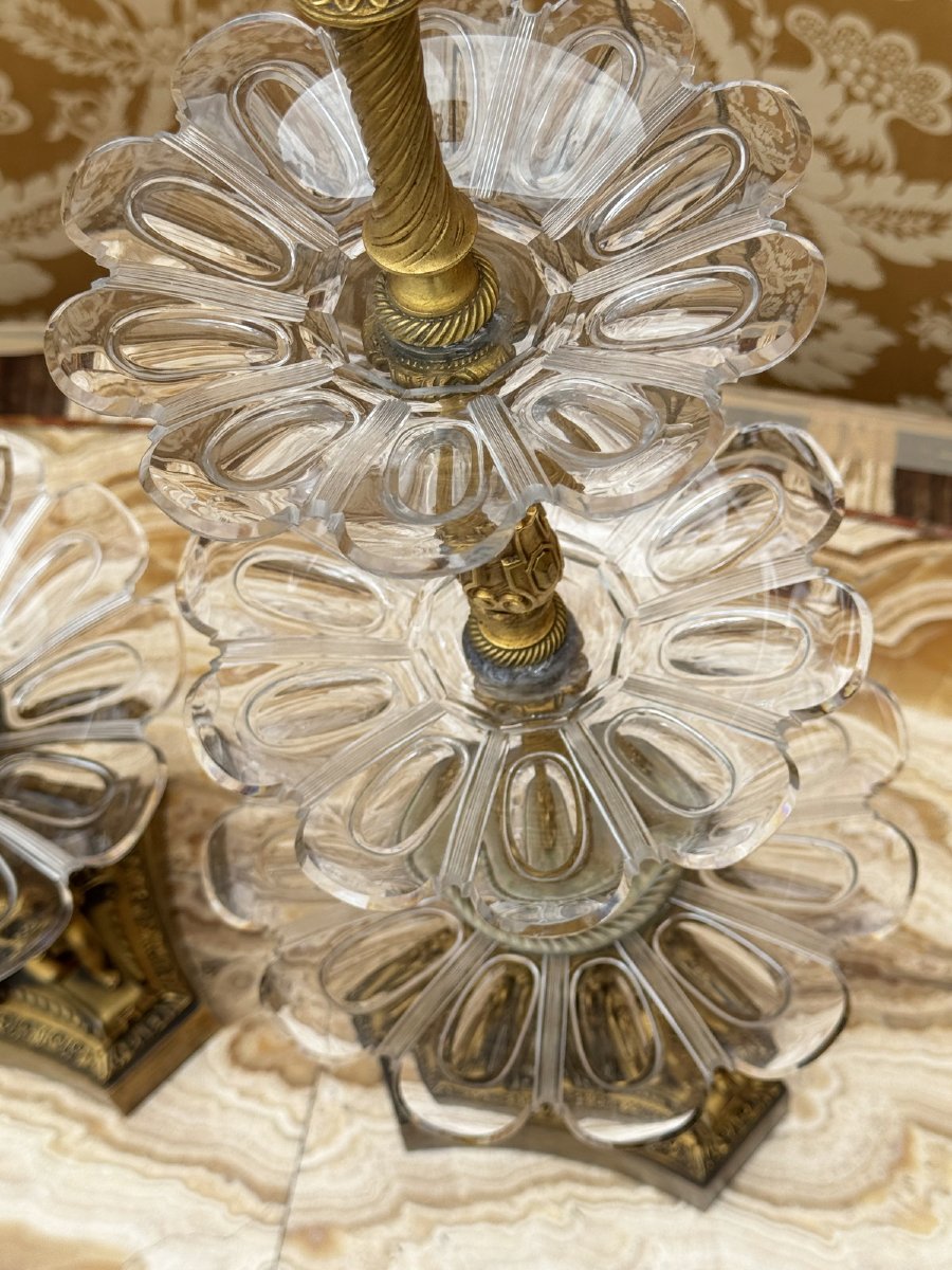 Pair Of Antique Gilt-bronze And Cut-glass Cookie Bowls. Restored.-photo-4