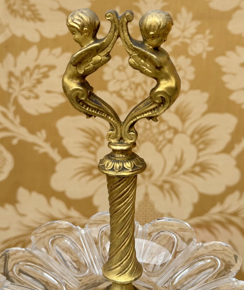 Pair Of Antique Gilt-bronze And Cut-glass Cookie Bowls. Restored.-photo-1