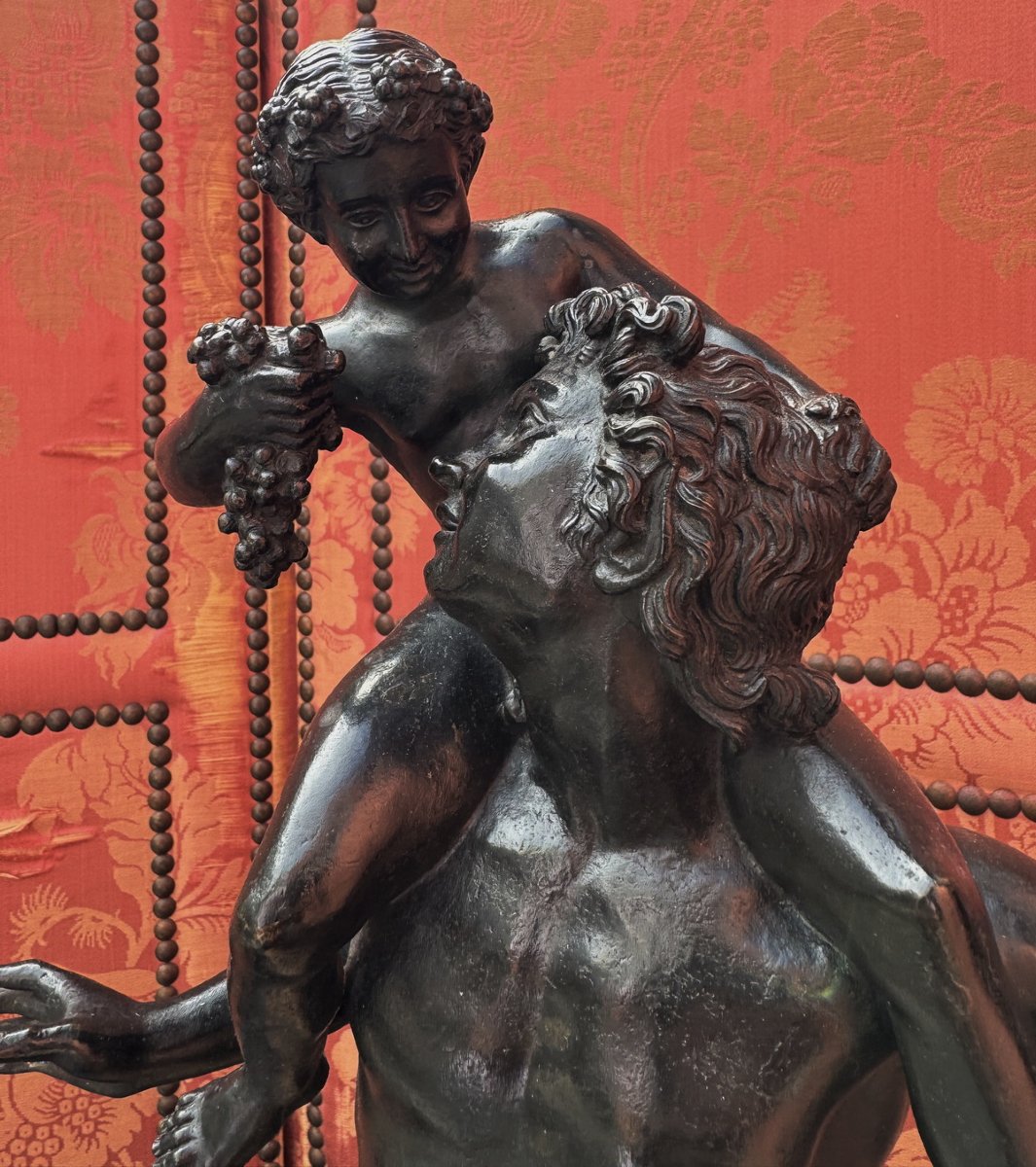 Based On The Ancient "satyr And Dionysus As A Child," A Patinated Bronze Group, Naples, 19th Century-photo-3