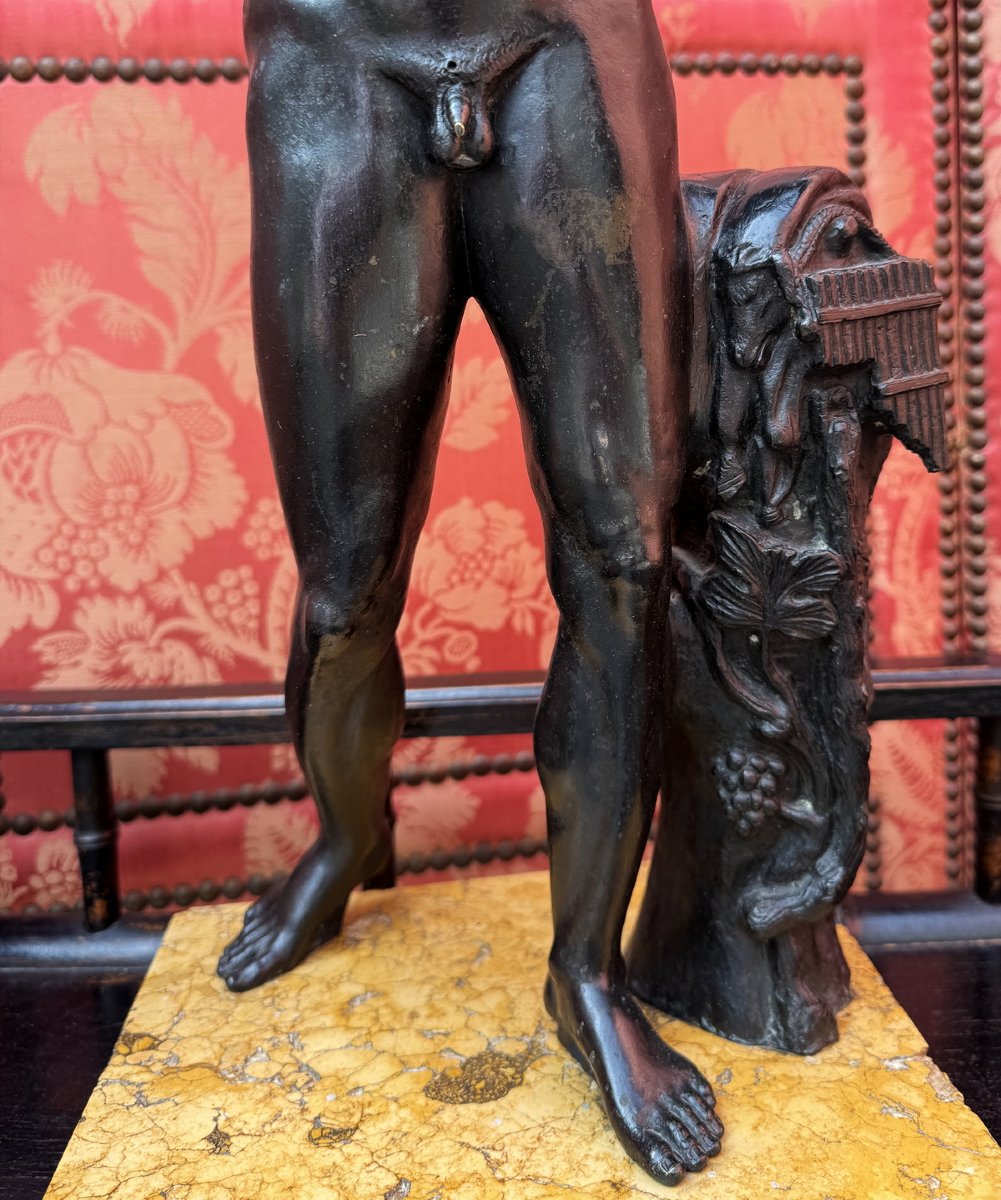Based On The Ancient "satyr And Dionysus As A Child," A Patinated Bronze Group, Naples, 19th Century-photo-4