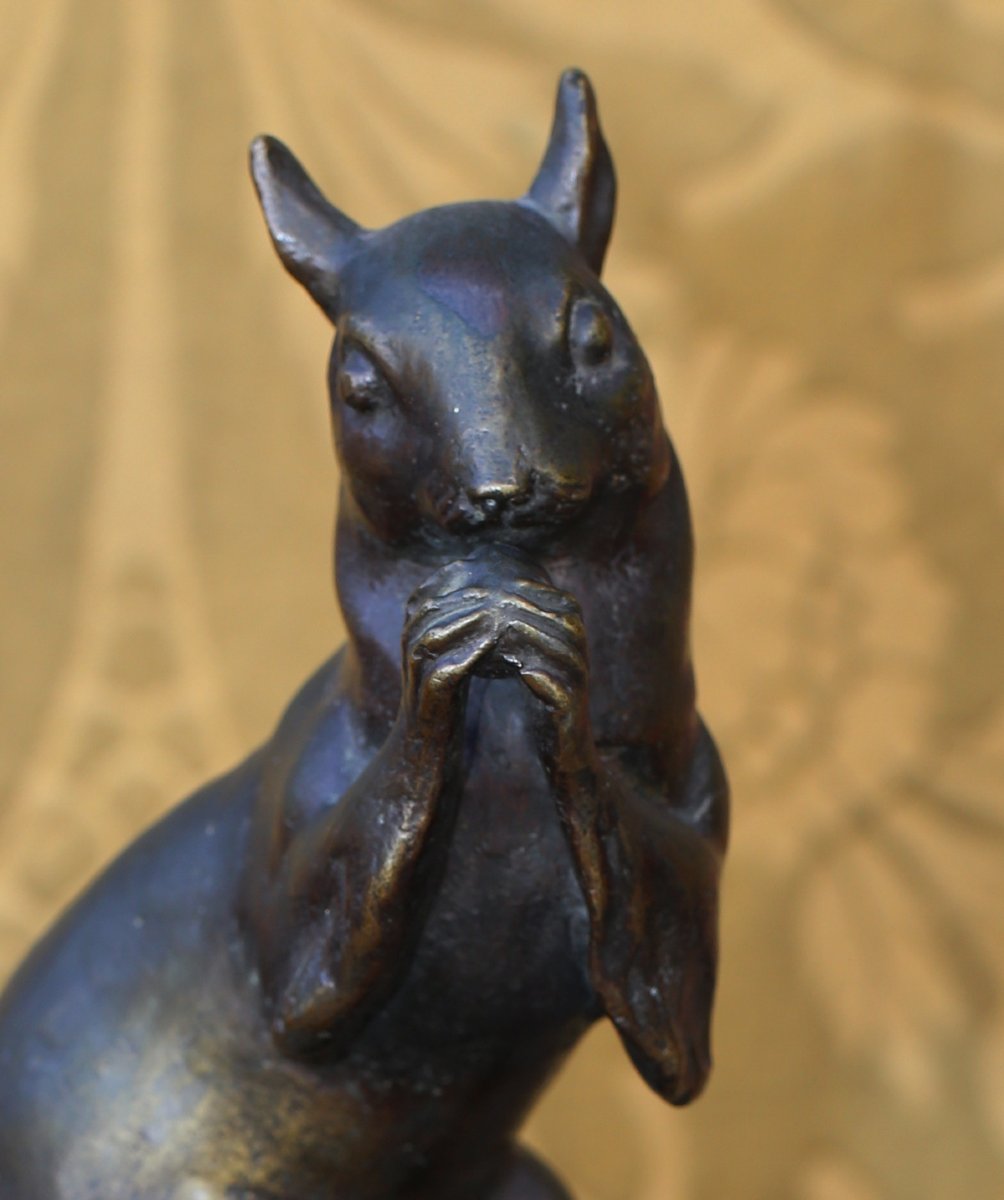 Vasil Yankov Zidarov 1905–1963, Bulgarian Sculptor, Squirrel Eating A Hazelnut, Bronze With A Brown Patina-photo-3