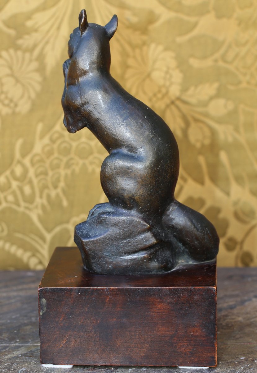 Vasil Yankov Zidarov 1905–1963, Bulgarian Sculptor, Squirrel Eating A Hazelnut, Bronze With A Brown Patina-photo-4