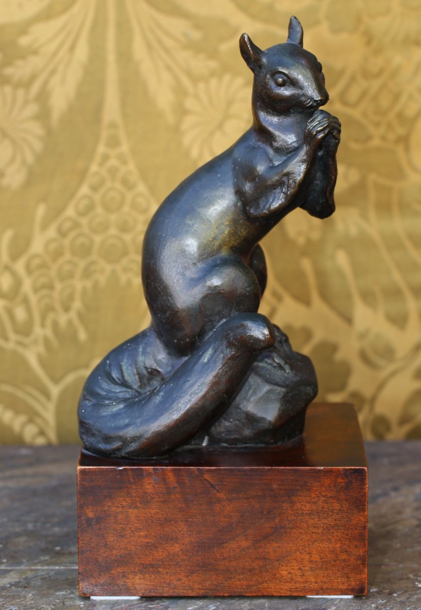 Vasil Yankov Zidarov 1905–1963, Bulgarian Sculptor, Squirrel Eating A Hazelnut, Bronze With A Brown Patina