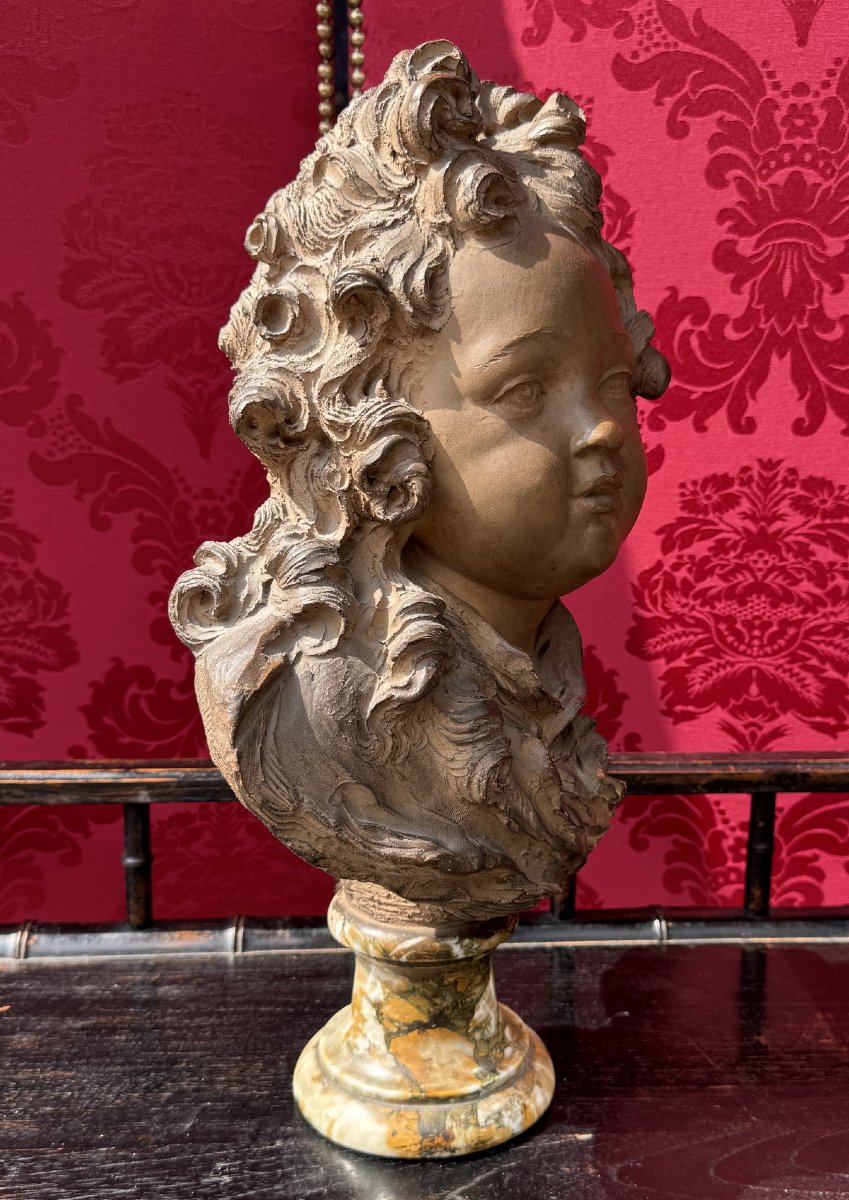 Fernando Ciancianaini dit CIAN 1889-1954 buste d'enfant style Louis XIV en terre cuite.-photo-2