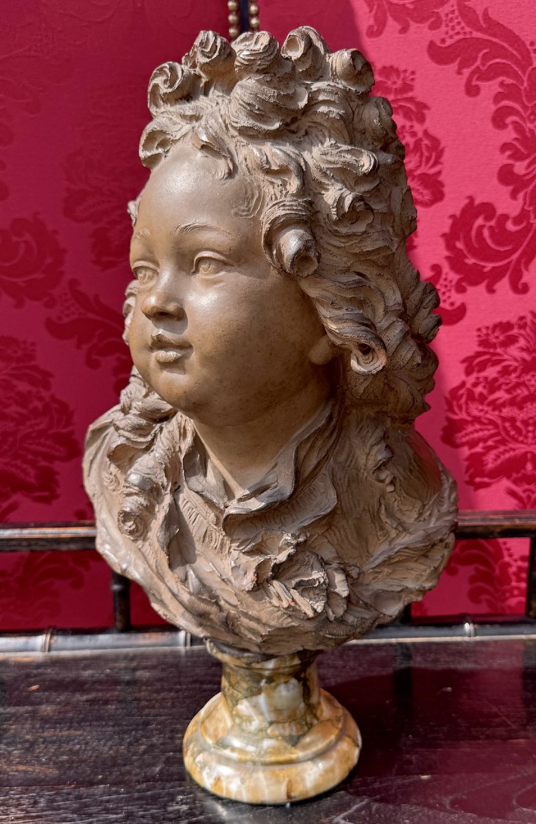 Fernando Ciancianaini dit CIAN 1889-1954 buste d'enfant style Louis XIV en terre cuite.-photo-1