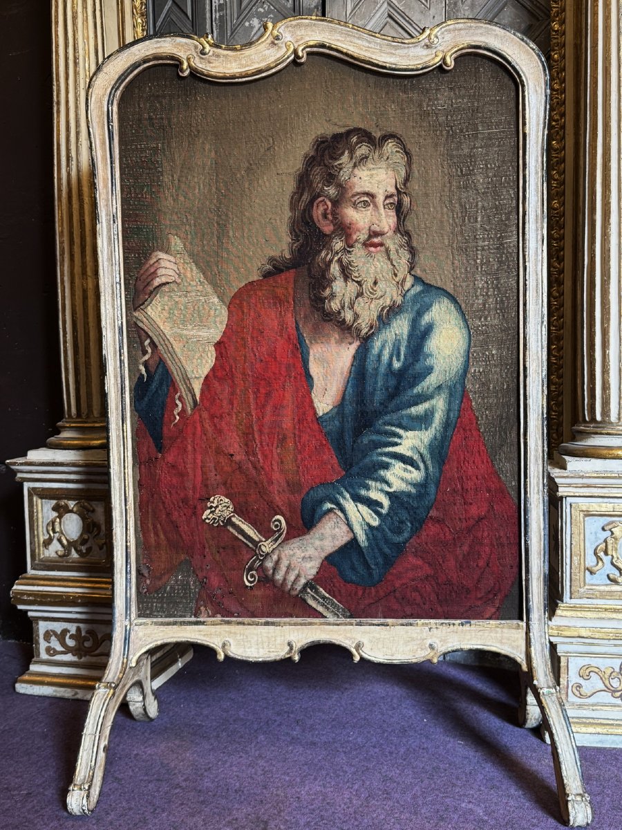 18th-century Italy, Very Significant Fireplace Screen, Tapestry Depicting Moses.