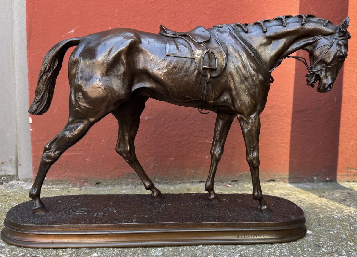 Pierre Jules MENE 1870-1879, cheval avant la course, é, épreuve en bronze Barbedienne fondeur.-photo-2